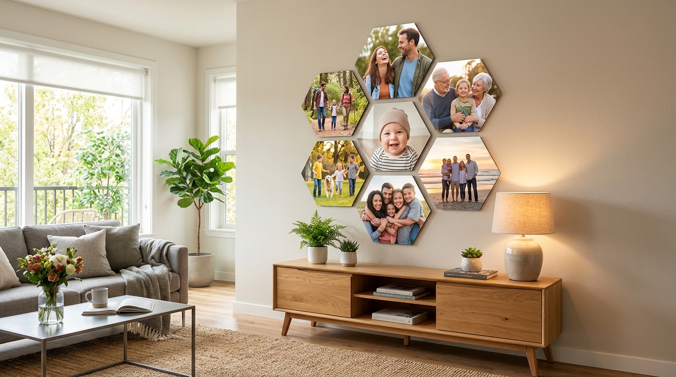 Hexagon collage of family metal prints