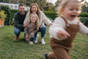 family photo fail escaping toddler