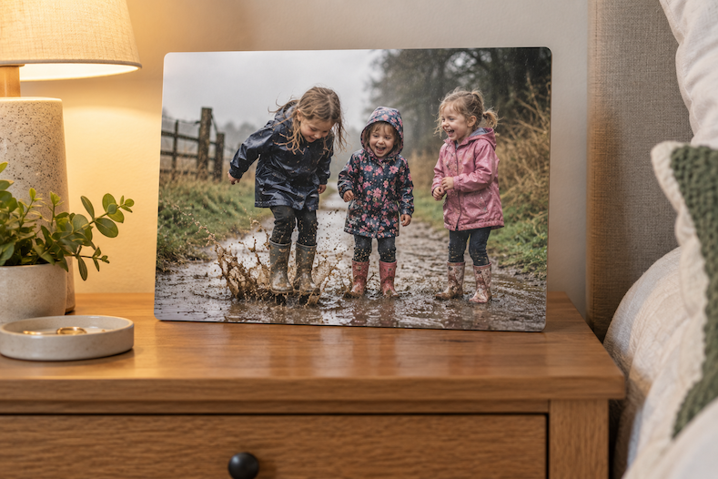 Grandparents and Grandkids metal print bedside table