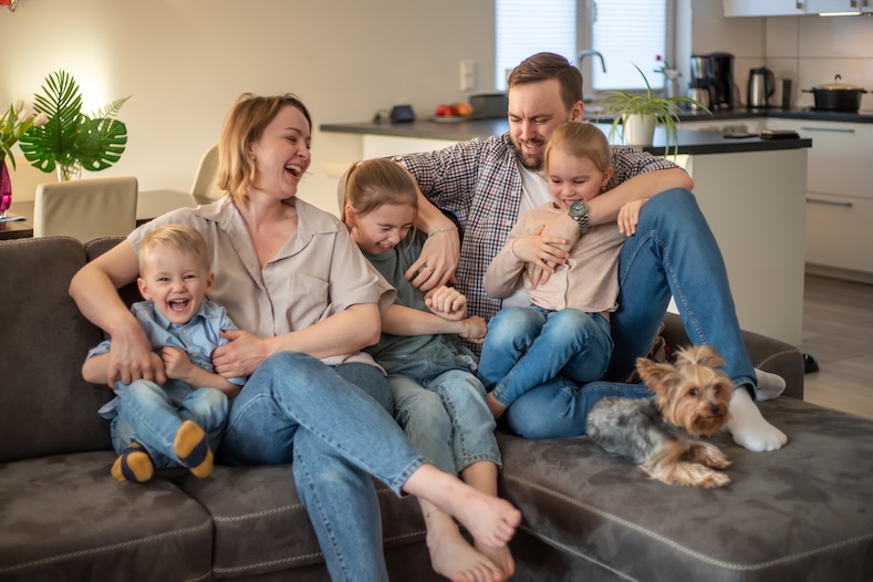 family moments on sofa