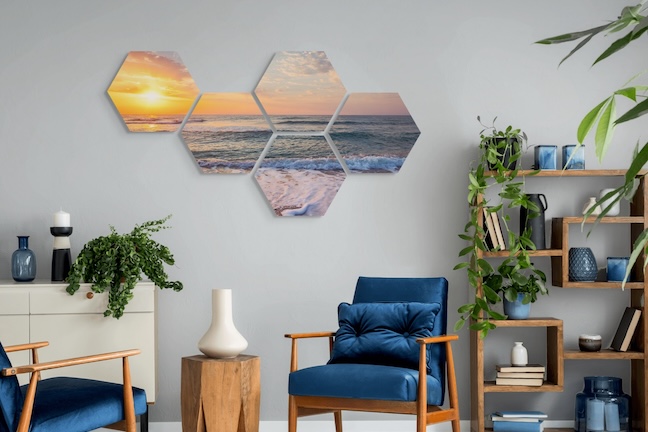 hexagon wall art of beach scene