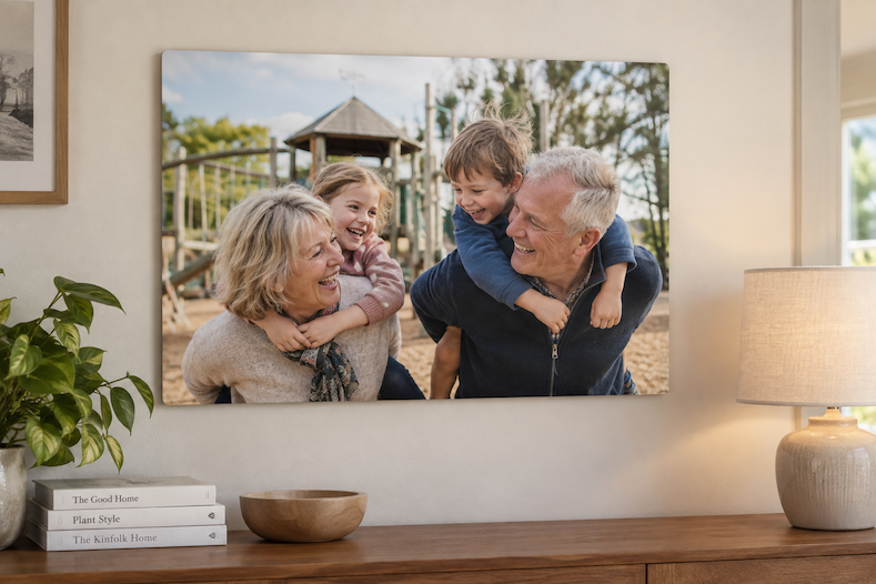 Grandparents and Grandkids metal print on wall