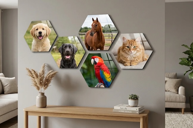 pet family wall art prints hexagons