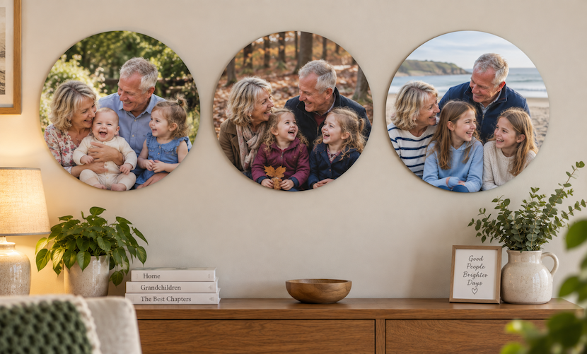 Grandparents and Grandkids circle metal prints