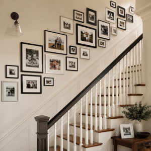 how to display family photos up staircase
